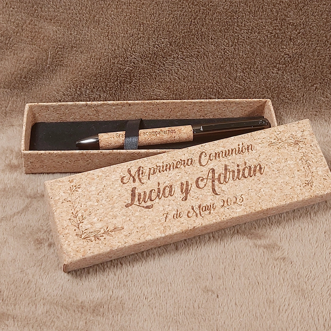 Estuche de corcho con bolígrafos