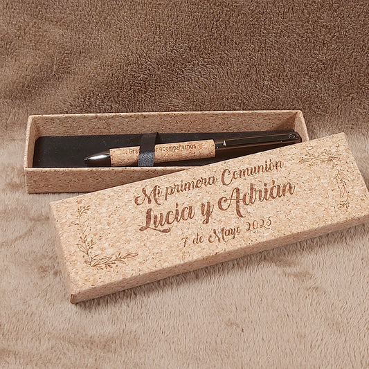 Estuche de corcho con bolígrafos